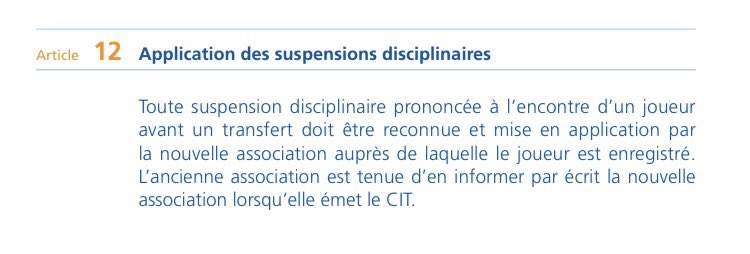 MPGLaurent's tweet photo. Après relecture des règlements avec mon collègue #NumeroX.
Si on prend l’article 12 de la FIFA sur l’application des suspensions, la logique veut que Kabore qui appartenait à City ai purgé sa suspension lors de la J1 de PL. https://t.co/MHl3Q5sH50