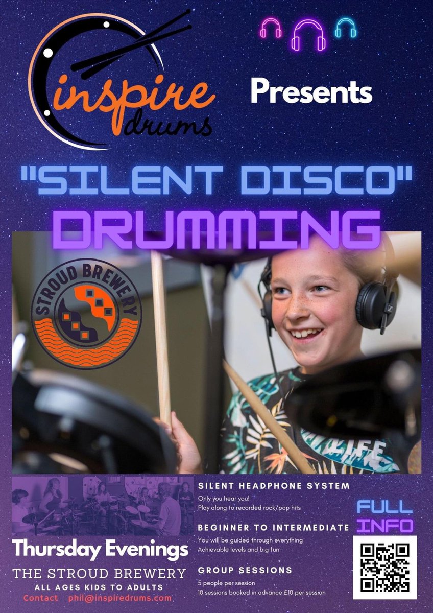 madeinstroud's tweet photo. @inspiredrums are doing  “silent disco” drumming sessions at @StroudBrewery  for beginners and intimidates only £10 a session!! #drum #drumming https://t.co/yCI5RSh2tJ