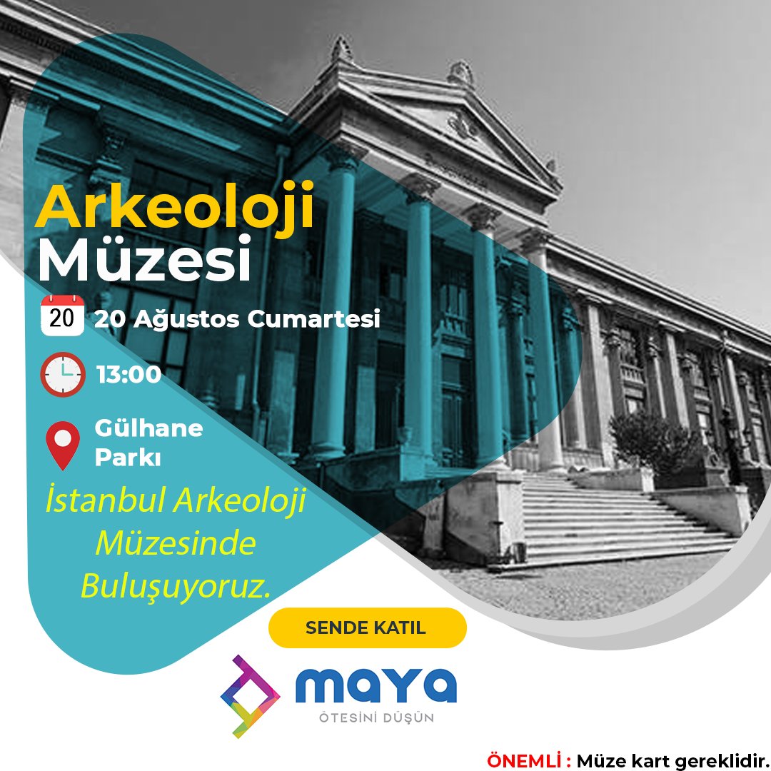 Maya Fikir Kulübü olarak İstanbul Arkeoloji Müzesini gezmeye gidiyoruz. 🥳

Kayıt yaptırmak için 0(505) 039 10 00 numaralı hattımızdan ulaşabilirsiniz.

📅 20 Ağustos Cumartesi
🕐 13:00
📍 Gülhane Parkı İstanbul Arkeoloji Müzesi

#ötesinidüşün #mayafikirkulübü #müze #ziyaret