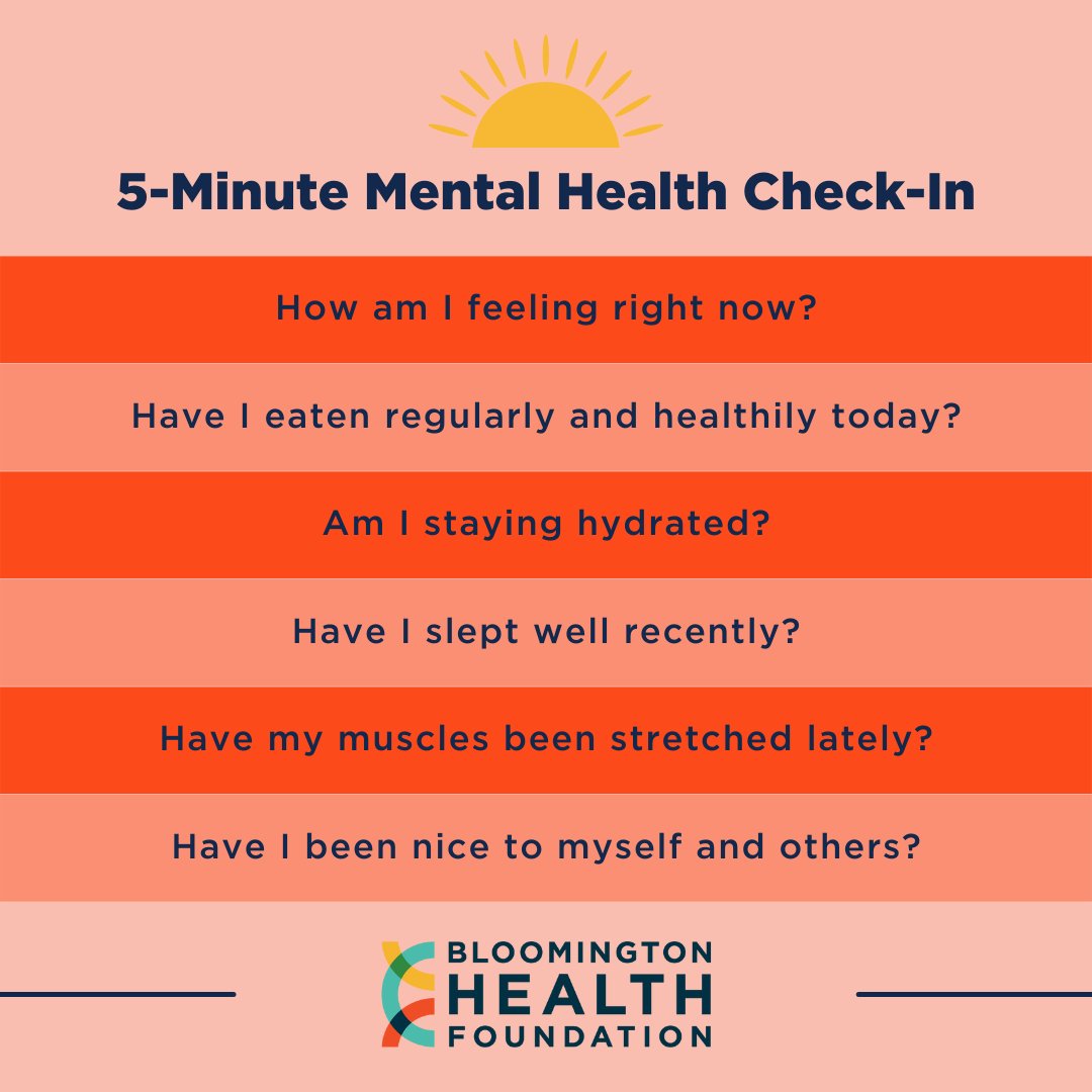 BloomHF's tweet image. Have you checked in with yourself today? 😌🧡

If not, take a few minutes and ask yourself these questions. They’ll help guide you as you think about what you can do mentally and physically to make today and the coming days better for yourself and the people around you.
