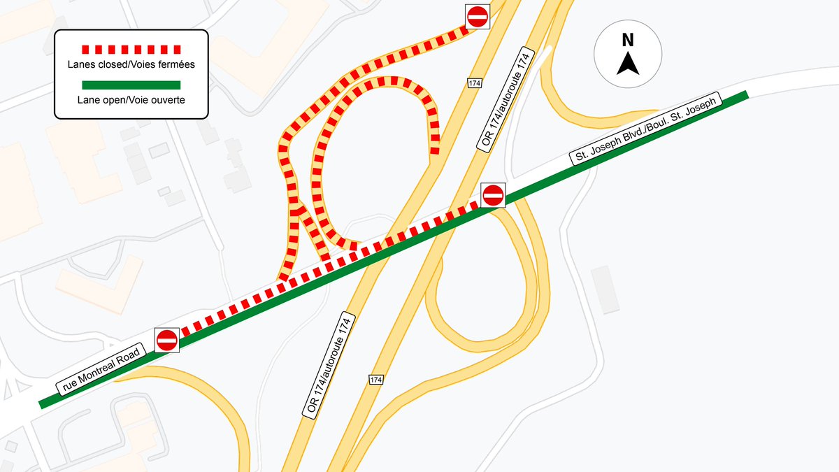 Quartier19Ward's tweet photo. Due to Stage 2 LRT construction:

⚠️ Full westbound lane closures, one eastbound lane closure at Montréal Road and Highway 174 interchange from Friday, August 19 to Monday, August 22 from 10:00 PM to 5:00 AM. 

Traffic will be detoured accordingly. https://t.co/pw7HxhbYM3