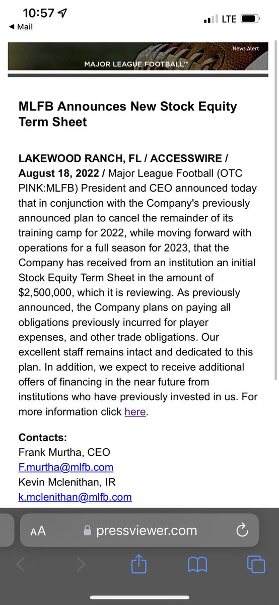 MLFB has signed a stock equity term sheet. They say they are going to try and fulfill all outstanding obligations.