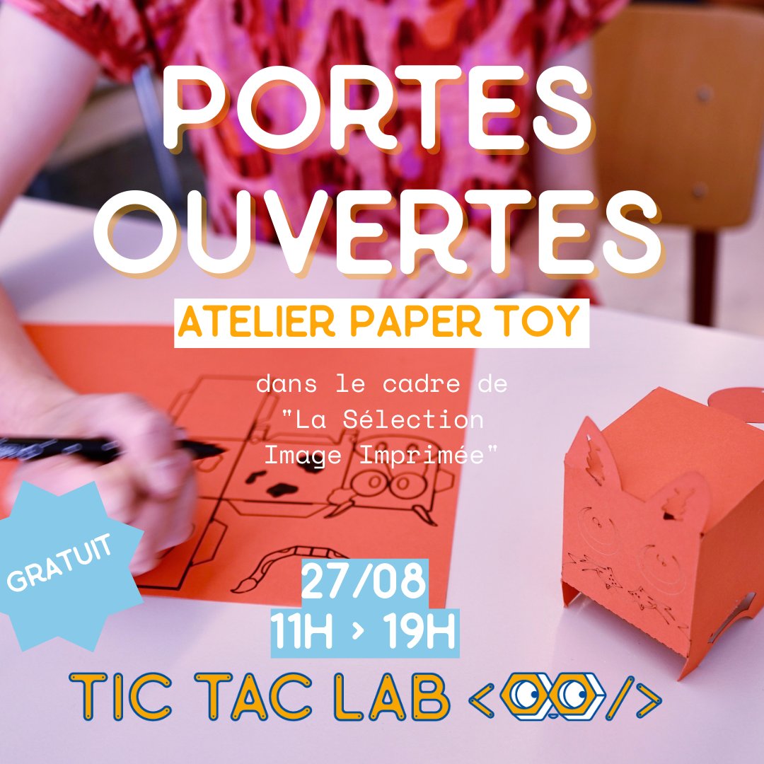 Dans le cadre de la Sélection Image imprimée organisée à l’Extension le 27 aout, venez, grands et petits, participer à un atelier Paper Toy, réalisé grâce à nos outils makers (découpeuse laser, imprimante 3D, etc.). ✂📜🎏
Petit drink 🍹et convivialité à la clé !👯