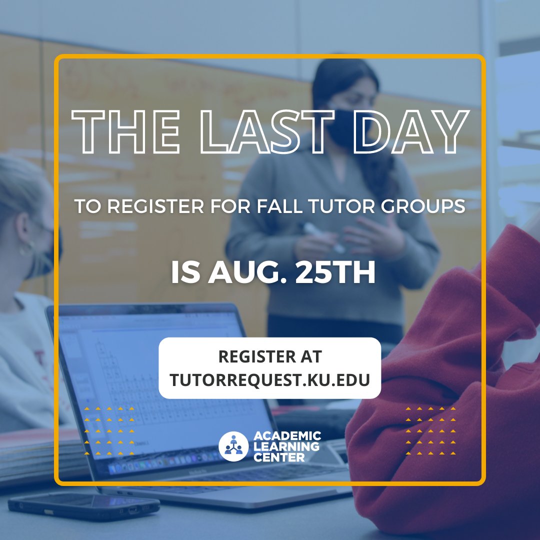 There is still one week left to sign up for fall tutor groups! Tutor groups meet twice a week to go over course material and are a great tool for students. You can find out more information and sign up at TutorRequest.KU.edu