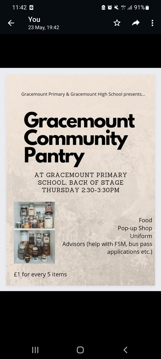 ArtsGHS's tweet photo. A reminder that our community pantry is starting again today @GracemountHigh @GracemountPS https://t.co/WRj5KF2Csa