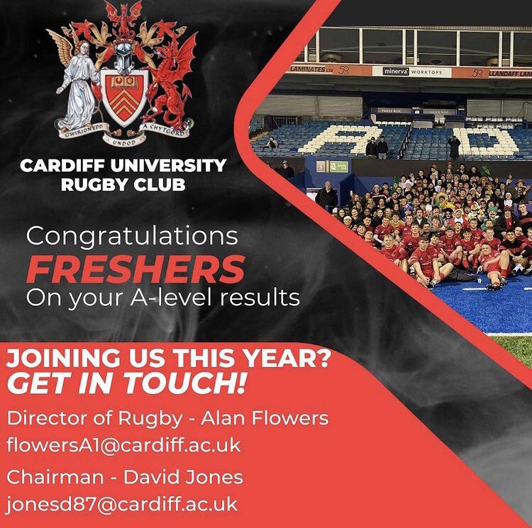 Cardiff University Rugby (@cardiffunirugby) on Twitter photo Congrats to those who have received results and are heading to <a href="/cardiffuni/">Cardiff University</a> - you will have best few years of your life!
If you are interested in joining the club please complete the form below and look out for us at the <a href="/CardiffUniSport/">Cardiff Uni Sport 🔴⚫️</a> fair! 🔴⚫️
docs.google.com/forms/d/1ORkXM… Congrats to those who have received results and are heading to <a href="/cardiffuni/">Cardiff University</a> - you will have best few years of your life!
If you are interested in joining the club please complete the form below and look out for us at the <a href="/CardiffUniSport/">Cardiff Uni Sport 🔴⚫️</a> fair! 🔴⚫️
docs.google.com/forms/d/1ORkXM…