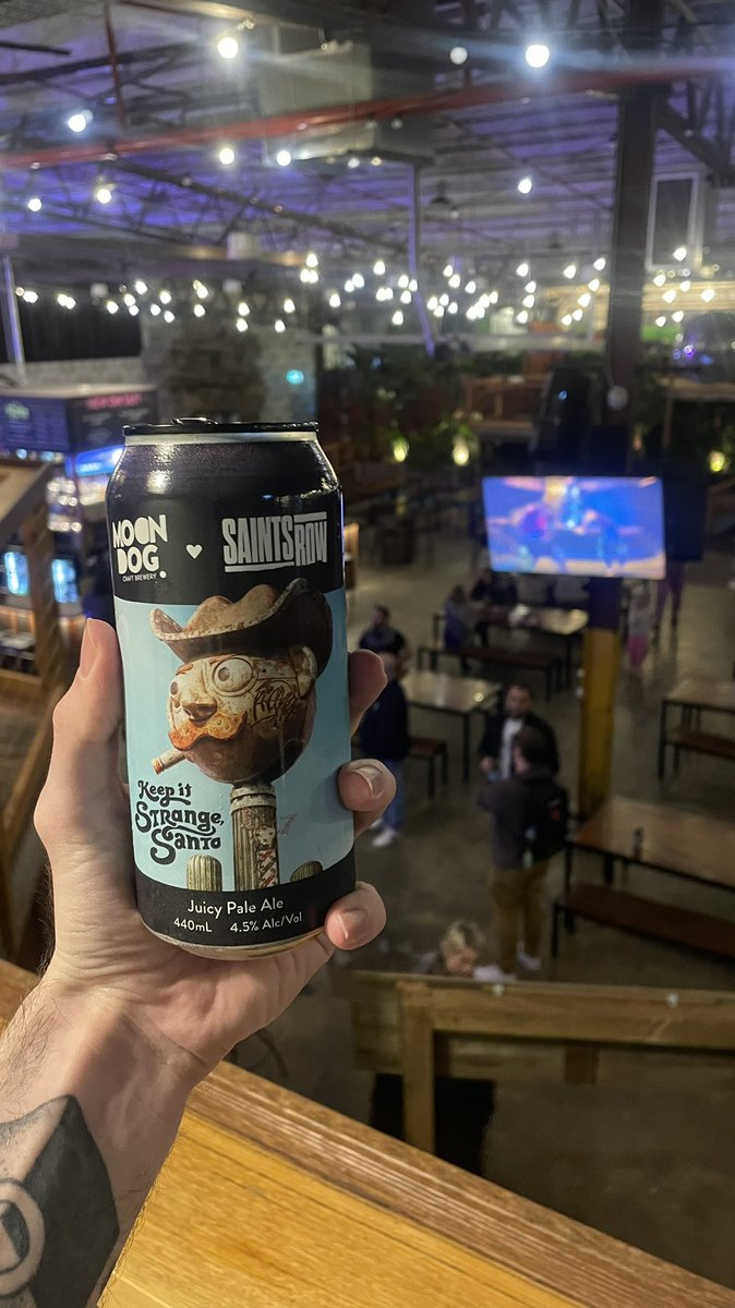 EBGamesAus's tweet photo. The @SaintsRow &amp; @PLAION_ANZ crew know how to host a launch party! ❤️🙌🏻

Delicious #LimitedEdition #SantoIleso Pale Ale, #BossFactory  shenanigans, cool tech and more!

#SaintsRow  #MoonDogWorld #vibes https://t.co/0WgzvK0VKb