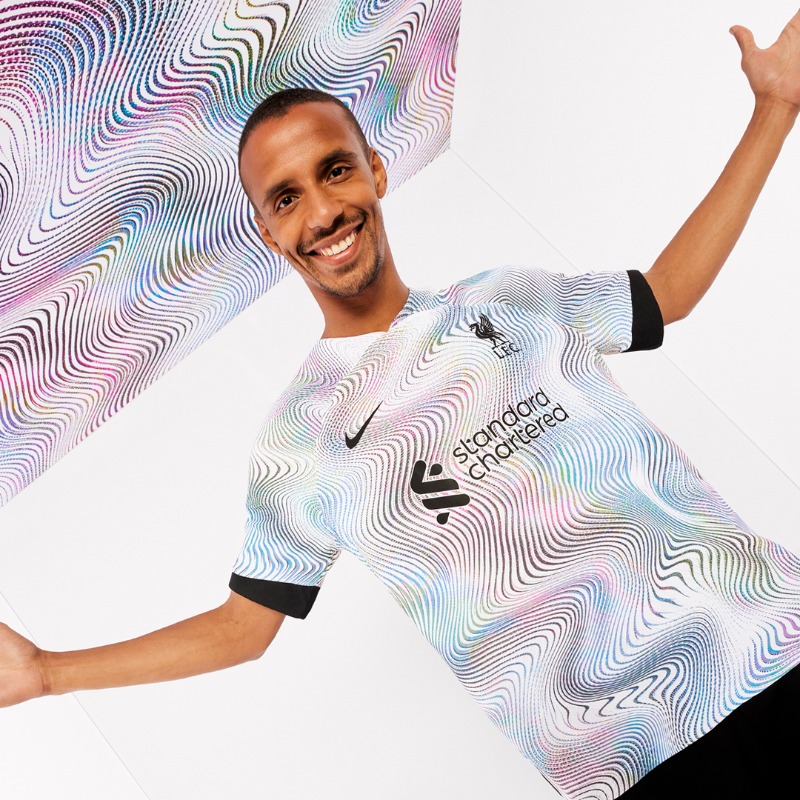LFC's tweet photo. Our new Nike away kit, training kit and lifestyle range for 2022-23 goes on general sale on Friday 👇