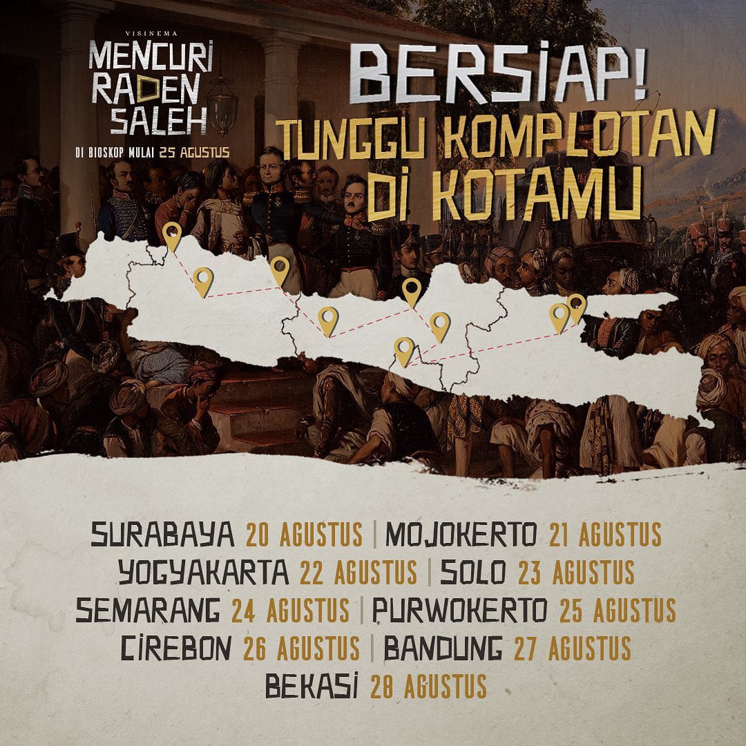 Siap-siap, komplotan #MencuriRadenSaleh bakal nyamperin kamu dan kasih misi di kota-kota ini mulai 20 Agustus 😎

Ada kotamu di sini nggak? Catet tanggalnya dan sampai ketemu ya! ❤️

#FilmMencuriRadenSaleh
#MulaiTayang25Agustus #repostandroid #repostw10