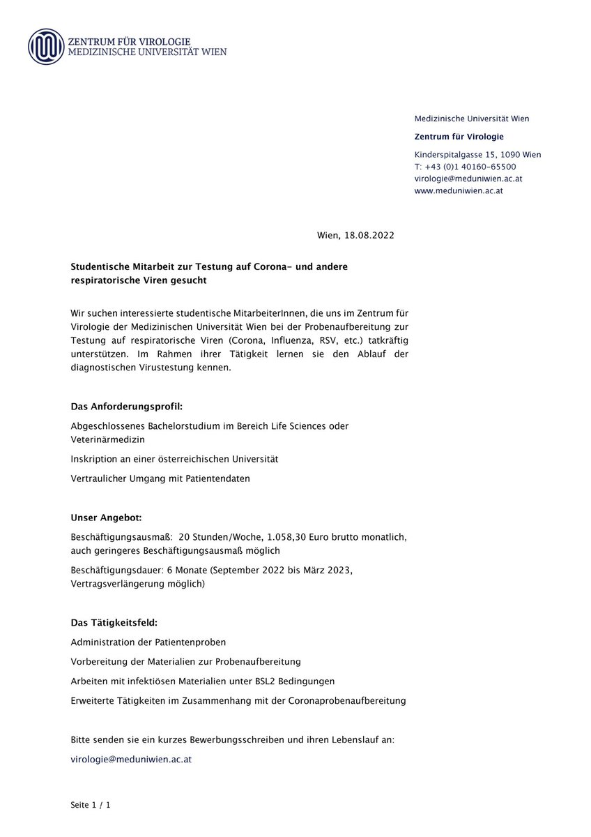 Iris Medits (@irismedits) on Twitter photo Wir suchen studentische Mitarbeiter:innen, die Lust auf Virusdiagnostik haben 🦠 🧪 Wir suchen studentische Mitarbeiter:innen, die Lust auf Virusdiagnostik haben 🦠 🧪