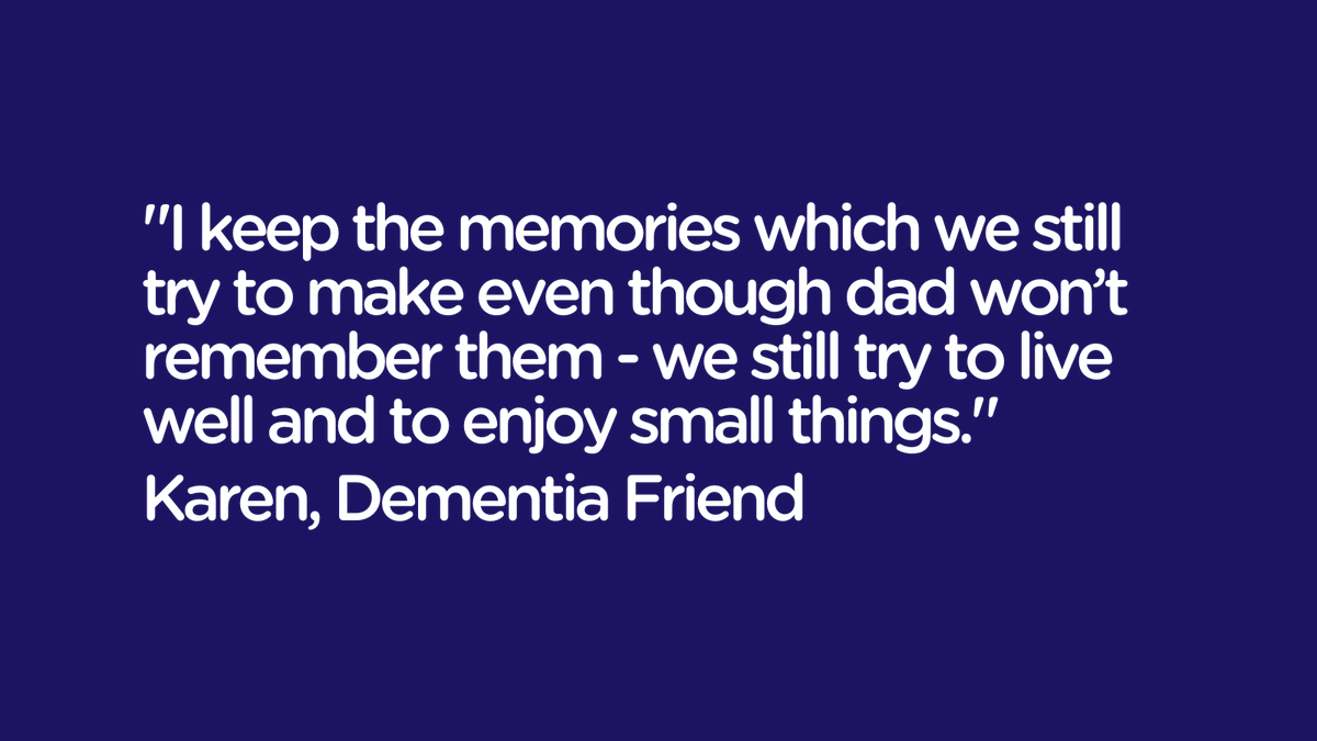 Such a lovely sentiment from Karen today, who puts a focus on living as well as possible and continuing to make memories with her dad, who is living with vascular dementia and Alzheimer’s.

Karen said “He’s always looked out for me... Now it’s my turn to support him.”

💙