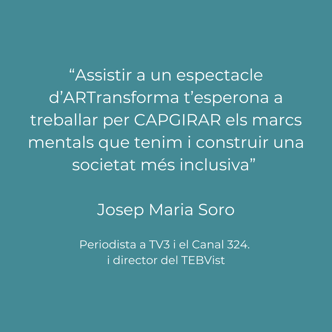 ARTransforma's tweet photo. @josepmariasoro @FMFerrerSalat @carlescampuzano @txarango @ester_pb @queraltprats @guillemromatort @COBogatell @asproseatgrup @nuriacapdes “Assistir a un espectacle d’ARTransforma t’esperona a treballar per CAPGIRAR els marcs mentals que tenim i construir una societat més inclusiva”.  #orquestraintegrada #compartides Foto: L. Compte https://t.co/IDxWpLcWDx