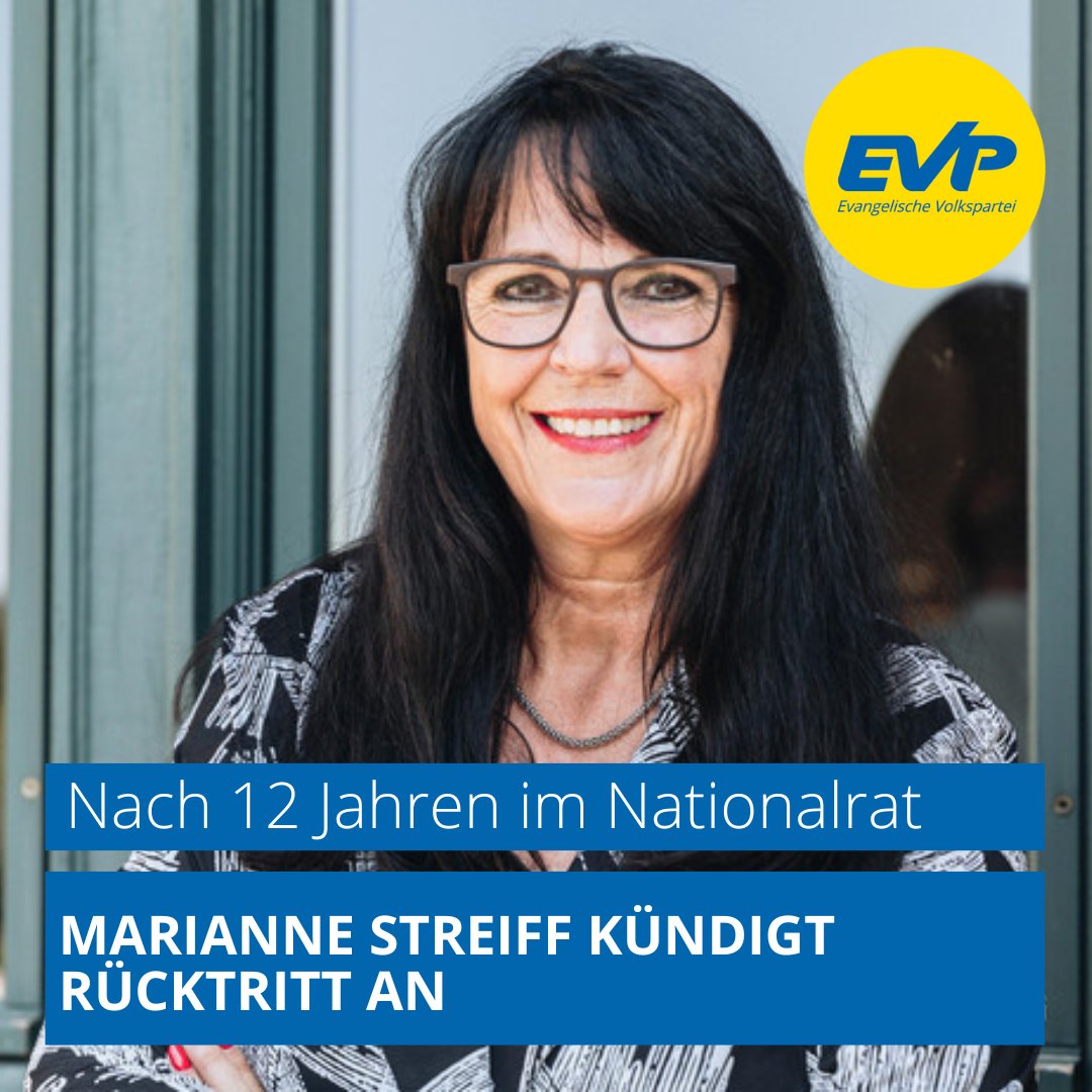 EVP Schweiz (@evppev) on Twitter photo Nationalrätin <a href="/MarianneStreiff/">Marianne Streiff</a> kündigt ihren Rücktritt an:
«Ich habe mein Amt immer mit Leidenschaft, viel Freude und Engagement ausgeübt. Es ist ein Vorrecht, an der Gestaltung des Zusammenlebens in unserem Land mitzuwirken.»
MM lesen:
evppev.ch/newsartikel/ac… Nationalrätin <a href="/MarianneStreiff/">Marianne Streiff</a> kündigt ihren Rücktritt an:
«Ich habe mein Amt immer mit Leidenschaft, viel Freude und Engagement ausgeübt. Es ist ein Vorrecht, an der Gestaltung des Zusammenlebens in unserem Land mitzuwirken.»
MM lesen:
evppev.ch/newsartikel/ac…