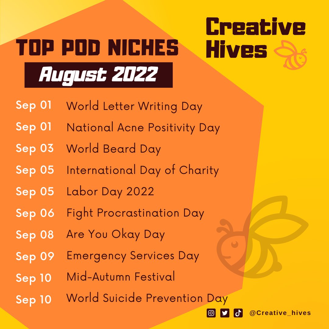 creative_hives's tweet photo. Use These for Better Traffic &amp; Increase Sales for FREE. Learn what T-Shirt Topics to Design. Find out what specific topics you should be designing for each month. Holidays, trends and more. These niches work for all print on demand sites.

❤ 

#creative_hives
#AugustNiche https://t.co/4aoVKYNDBp