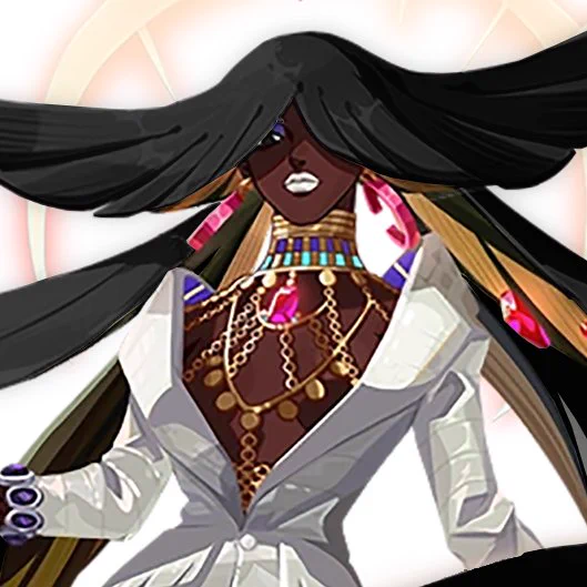 Cecillia from Dislyte, edited with darker hair instead of her usual white hair. 