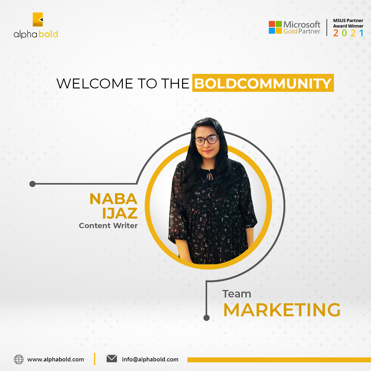 AlphaboldInc's tweet image. Welcome aboard, Naba !  
We are excited to announce that another #BOLDEnthusiast has joined #AlphaBOLD as #TechnicalContentWriter, and we are all ready to capture the market with our ever-thriving marketing team that is filled with aces in their field.
#NewHiring #ContentWriter