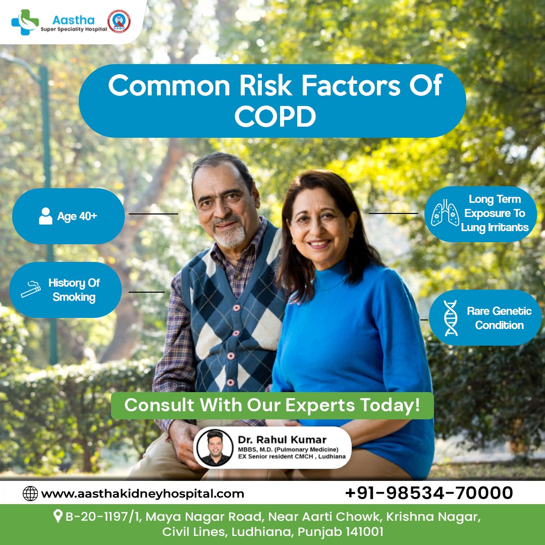 Common Risk Factors Of COPD

Consult Our Experts To Know More!
Website: aasthakidneyhospital.com

#COPD #COPDawareness #copdtreatment #chesttrauma #influenza  #lungs #healthylifestyle #asthmatriggers #lungdisease #asthmatic #asthmaattack #invisibleillness #wellness