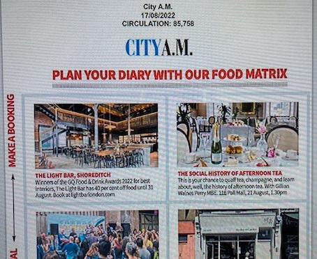 Woohoo! In the City AM yesterday. Come and join me on Sunday 21st August at the Institute of Directors 116 Pall Mall, SW1. Bookings:  sevenrooms.com/experiences/11…