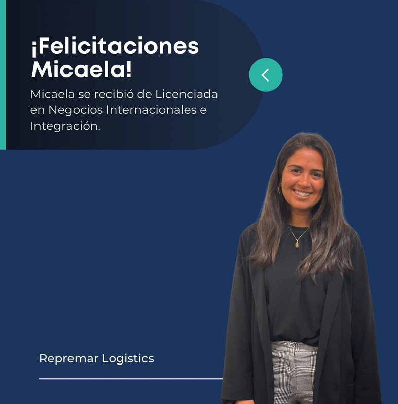 ¡Felicitaciones, Micaela! 👩🏻‍🎓

Micaela Sánchez presentó el pasado 22 de julio su #TesisdeGrado y se recibió de Licenciada en Negocios Internacionales e Integración. 

¡Desde todo el equipo de #RepremarLogistics festejamos tu logro! Por muchos más 💪🏼

instagram.com/p/Cg5QhuVJavq/