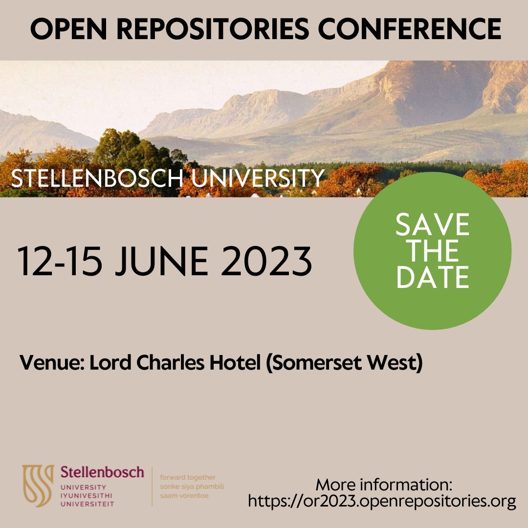 Really looking forward to the Open Repositories Conference 2023, on our doorstep...
12-15 June, at the Lord Charles Hotel
or2023.openrepositories.org
 #OpenRepos2023