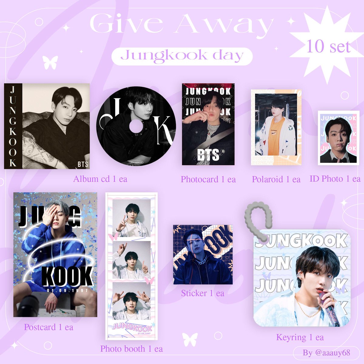 รีทวิตสุ่มแจก 1 set ส่งฟรี

✨Give Away Jungkook✨
10 set only

📮Shipping 45฿
✉️From 28/08  12.00น.

สนใจฝากรี/เฟบไว้หน่อยนะคะ

เพิ่มเติมในเมนชั่น⬇️⬇️

#happyjungkookday
#HappyJKday 
#HappyBirthdayJungkook 
#ตลาดนัดบังทัน