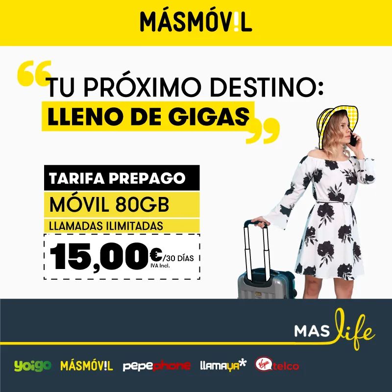 TelefonosH's tweet photo. El mejor plan del verano lo tienes con MÁSMÓVIL. 🧳

¡Consíguelo en nuestra #TiendasMASlife! Carrefour Huelva o llámanos al 📱 647765492 https://t.co/5pcsoTp3vr