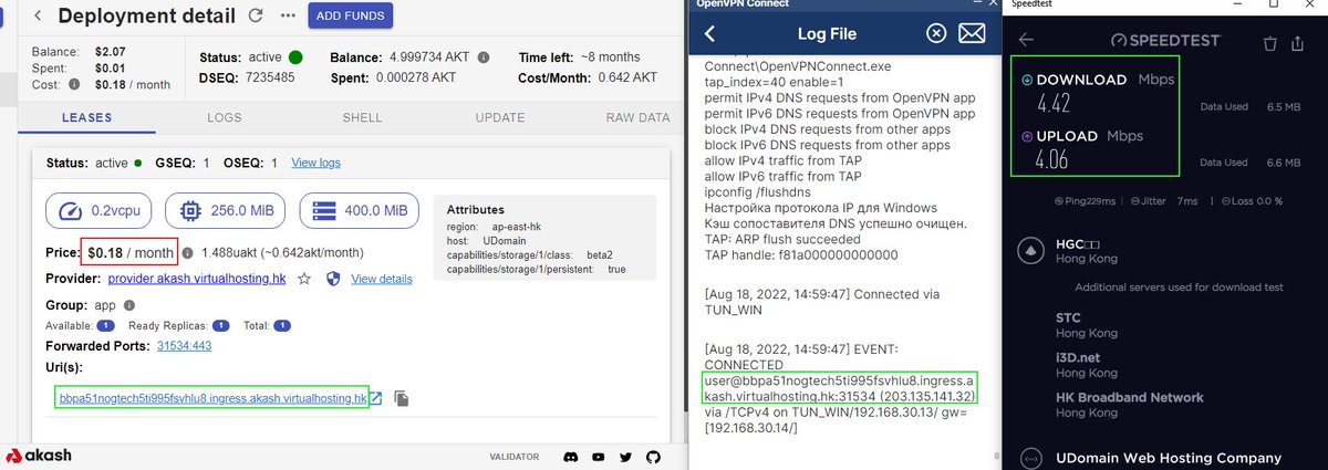 Dimokus_vrn's tweet image. 😐Of course, the speed of this #VPN server is not very good... 
🤔But wait, $0.18 a month???
😅What can you buy in your country for $0.18?
😎But @akashnet_  can #deploy #vpnserver $0.18 a month!
#wenakash #poweredbyakash #decloud #web3