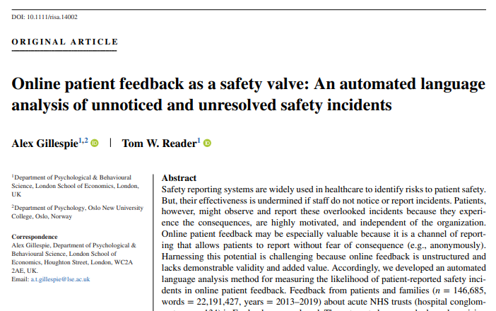 🧵(thread) At @careopinion we have always believed patient feedback should be taken seriously. And now surprising new research shows online patient feedback identifies safety issues missed or ignored by staff onlinelibrary.wiley.com/doi/pdf/10.111… /1