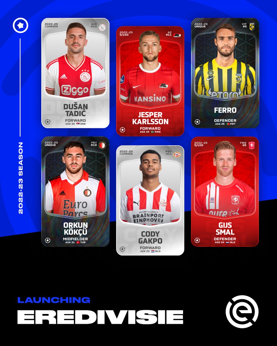 Sorare's tweet photo. Welkom terug, @eredivisie! 🇳🇱 🙌

All 18 clubs in the Dutch top flight are now on the Market for the 2022/23 season. 

🔎 Get scouting: https://t.co/yA1eTsodeD https://t.co/bGNOmw46BD