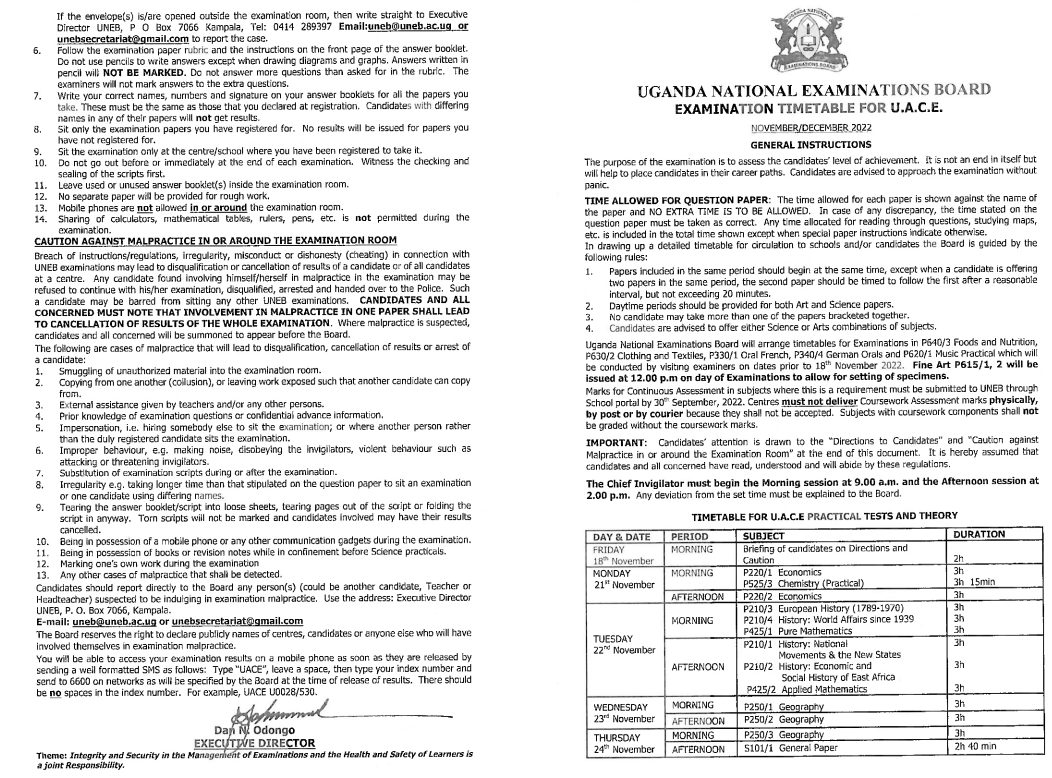 JohnOlupot3's tweet photo. The @UNEB_UG timetable &amp; guidelines for U.A.C.E candidates. #UNEB2022 @JanetMuseveni @Educ_SportsUg @OgwangOgwang @MoICT_Ug #JohnCrysestomMuyingo @DeKaMug https://t.co/9lbDwzA2yc