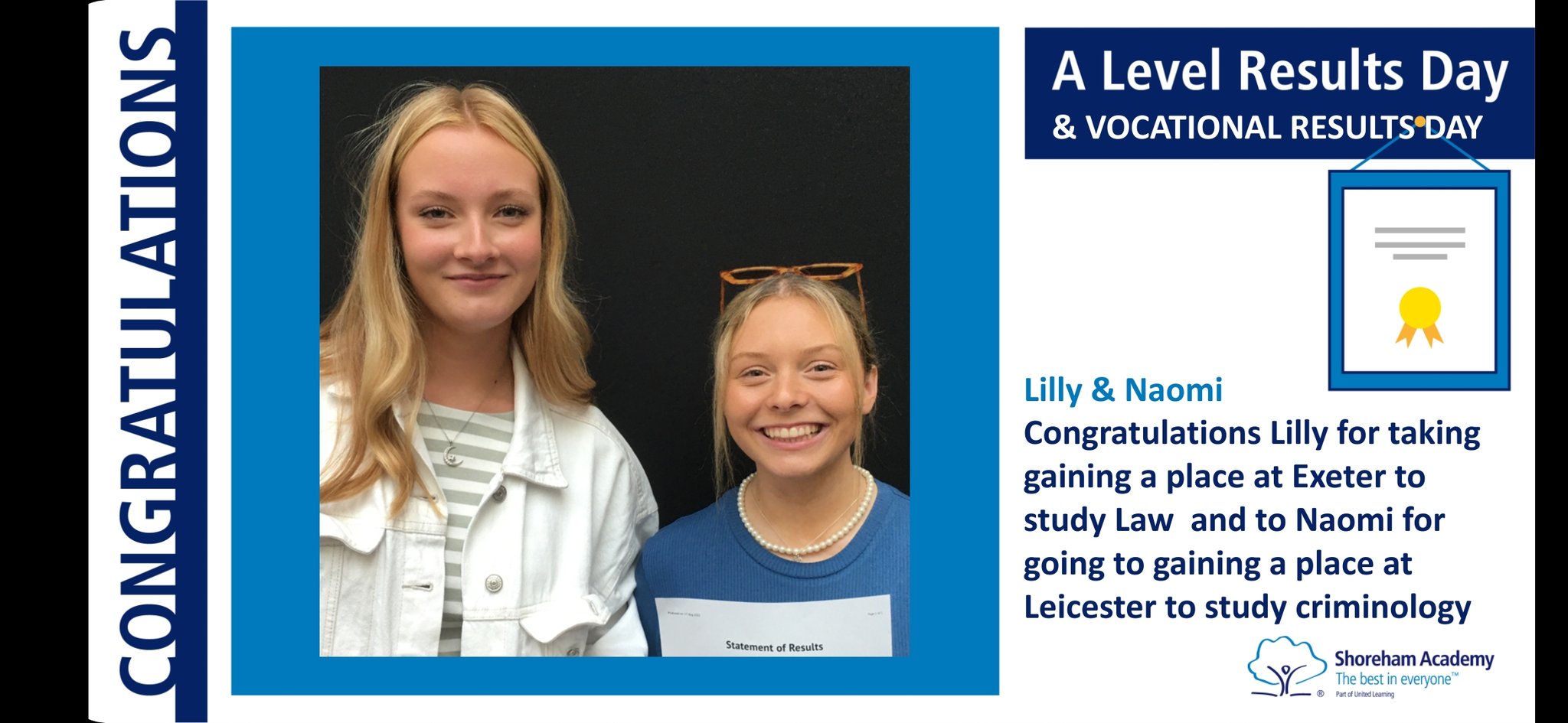 Shoreham Academy on Twitter "Amazing results and incredible destinations. Here are just a few