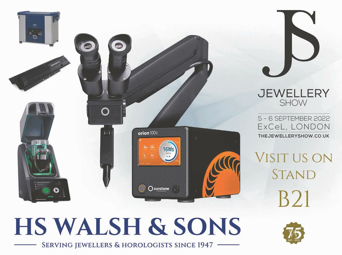 H. S. Walsh & Sons (@hswalshandsons) on Twitter photo Why not join us @jewelleryshowuk at the @excellondon this September.
With demos of tools and equipment from the likes of <a href="/SunstoneWeld/">Sunstone Welders</a> Eitan and Witschi. Our staff will be on hand to offer help, advice and that famous Walsh customer service. Stand B21
buff.ly/3dyc1fw Why not join us @jewelleryshowuk at the @excellondon this September.
With demos of tools and equipment from the likes of <a href="/SunstoneWeld/">Sunstone Welders</a> Eitan and Witschi. Our staff will be on hand to offer help, advice and that famous Walsh customer service. Stand B21
buff.ly/3dyc1fw