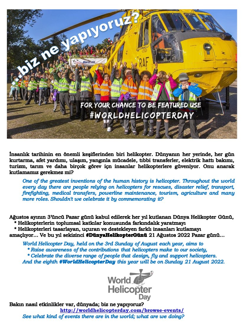 Dikey Uçuş Takımı üyeleri Ağustos 2022 ayının 3'üncü pazar günü ne yapıyor? #DünyaHelikopterGünü Ref: World Helicopter Day web sitesi (lnkd.in/eMUWFW5r) For your change to be featured use #WorldHelicopterDay @WorldChopperDay