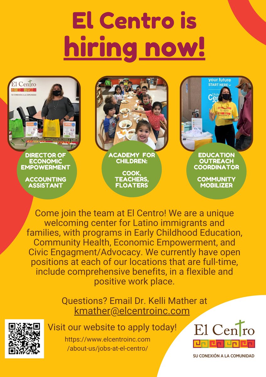 Looking for a new job? 👀 We’re hiring various positions at El Centro! Visit our website for more information and to apply today. 👇🏽

elcentroinc.com/about-us/jobs-…