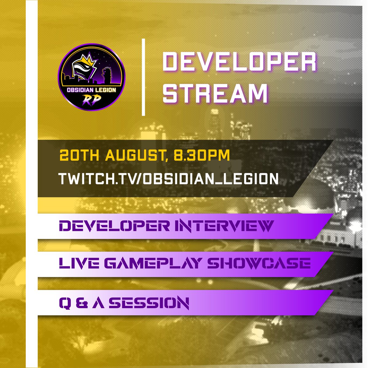 OLNRoleplay's tweet photo. We're proud to announce that we'll finally be having our Developer Stream on SAT, 20th August at 8.30pm

We'll be having our developers on the stream and we're excited to show and tell you about all things OLRP! 

Tune in on twitch https://t.co/K1Kz1R9DpV

SEE YOU GUYS THEN! https://t.co/Pm5pBD9qbs