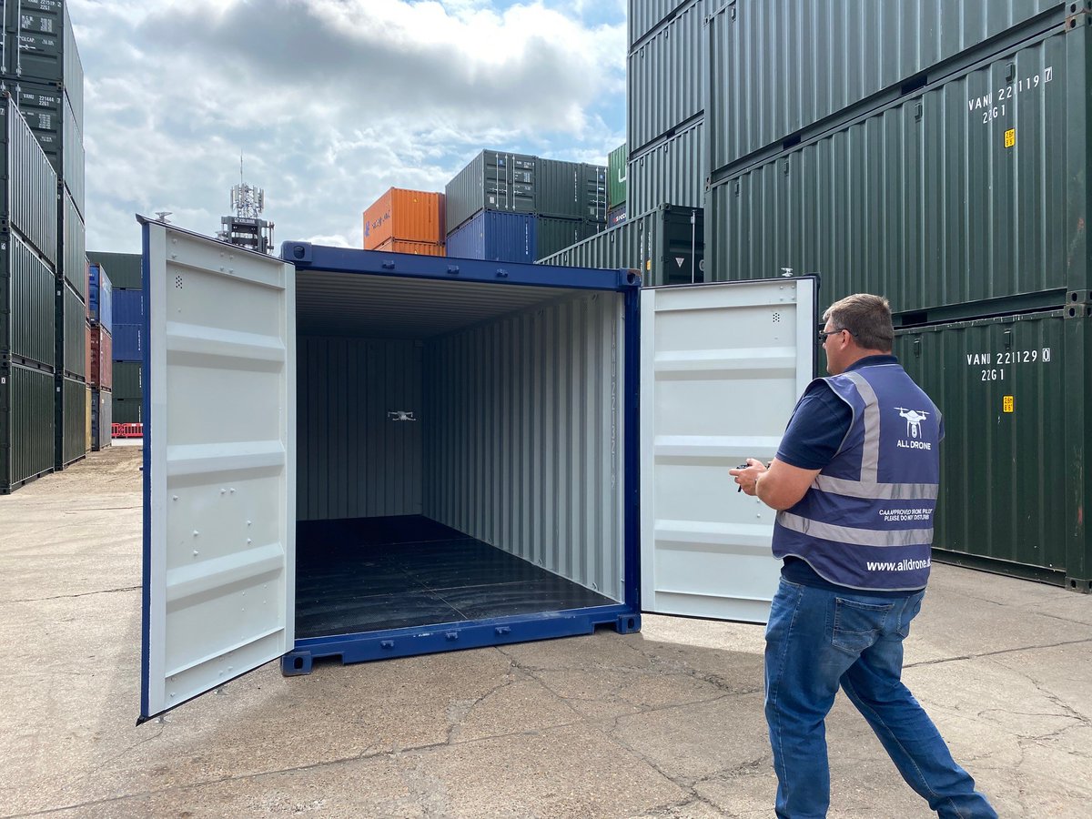 StoresSecure's tweet photo. Fun morning in #Felixstowe with @AlldroneU this morning, getting some footage of our depot and containers. 

Great service - highly recommend them for any drone footage needs. 

#shippingcontainers #drones #marketing #suffolk #selfstorage https://t.co/l9IEGSpT2o
