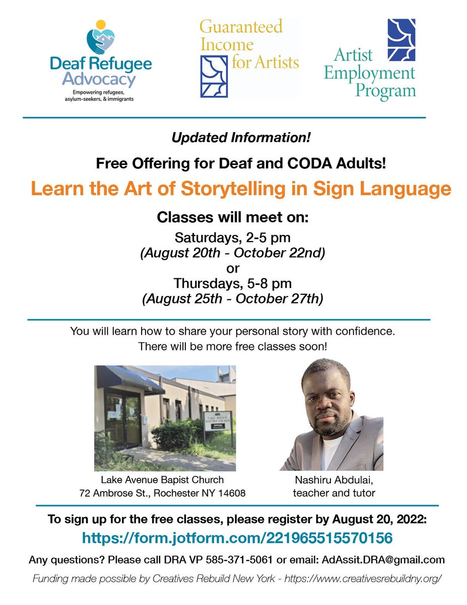 Wanna learn how to share your personal story with confidence?

To sign up for the free classes, please register by August 20th: form.jotform.com/221965515570156