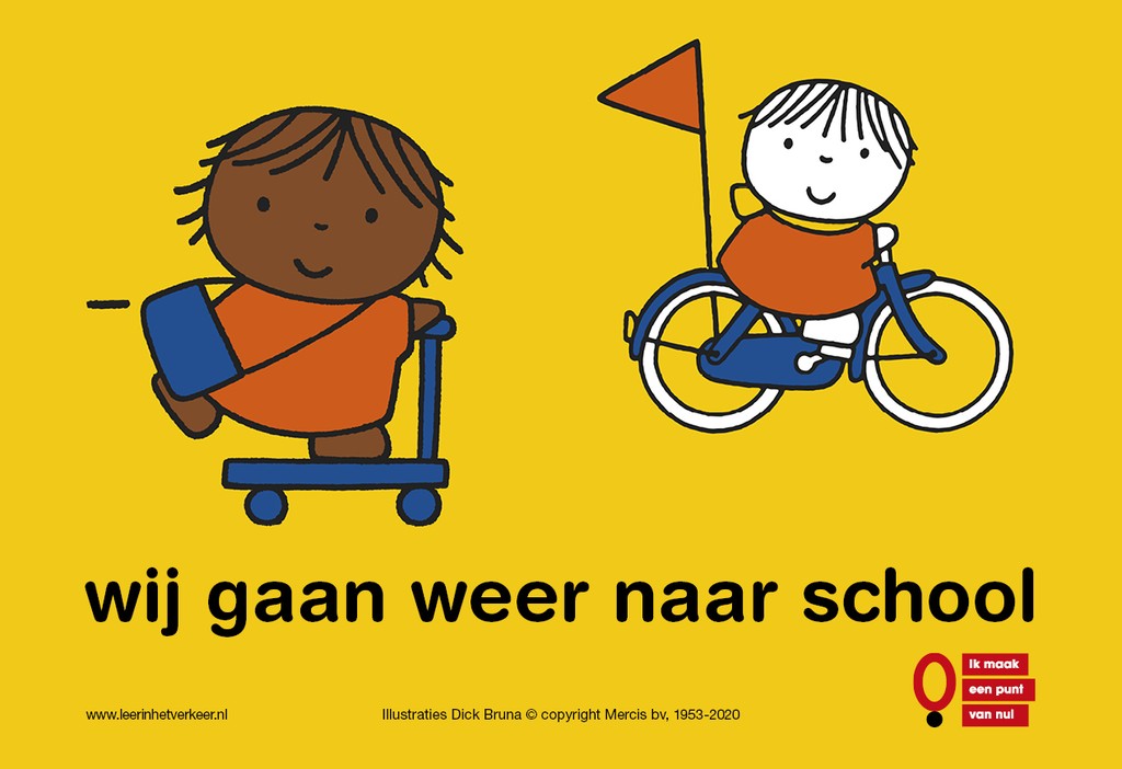 WEER NAAR SCHOOL!
Maandag gaan veel kinderen weer naar school. Het is dan drukker in het verkeer. Kinderen kunnen onverwachte dingen doen in het verkeer. Houd hier rekening mee, geef ze extra ruimte en pas uw snelheid aan. Samen zorgen we ervoor dat iedereen veilig thuiskomt!