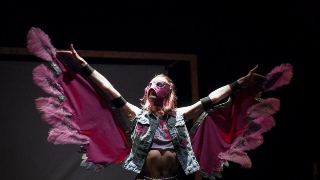 unitytheatre's tweet photo. From the Archive: 
The Masked Femme by @RicketyFidgets  

Rickety Fidgets piledrive British transphobia for the three-count in this silly but heartfelt tale of one trans wrestler's rise and fall.

https://t.co/vUXpqKZYFK https://t.co/uJR8RIIJV9