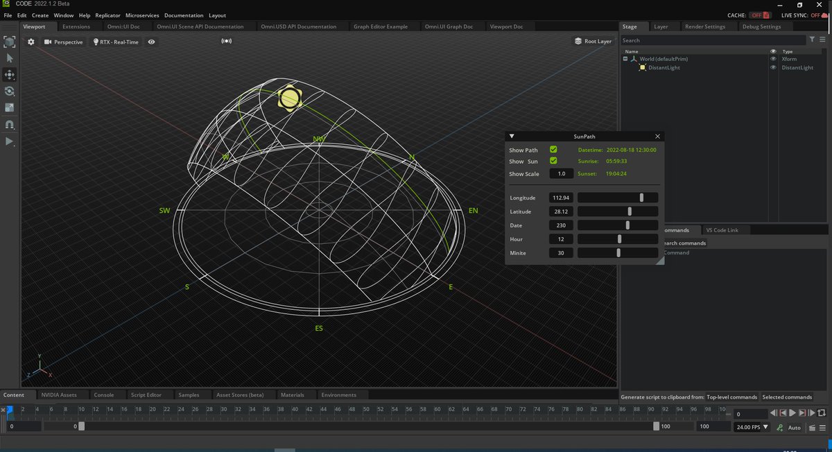 wupingfan4's tweet photo. I develop a sunpath extension for omniverse. This extension simulates an additional sun control system with the help of existing lights, and creates sunpath diagram. @NVIDIAOmniverse #ExtendOmniverse https://t.co/fvk5B0ynFI