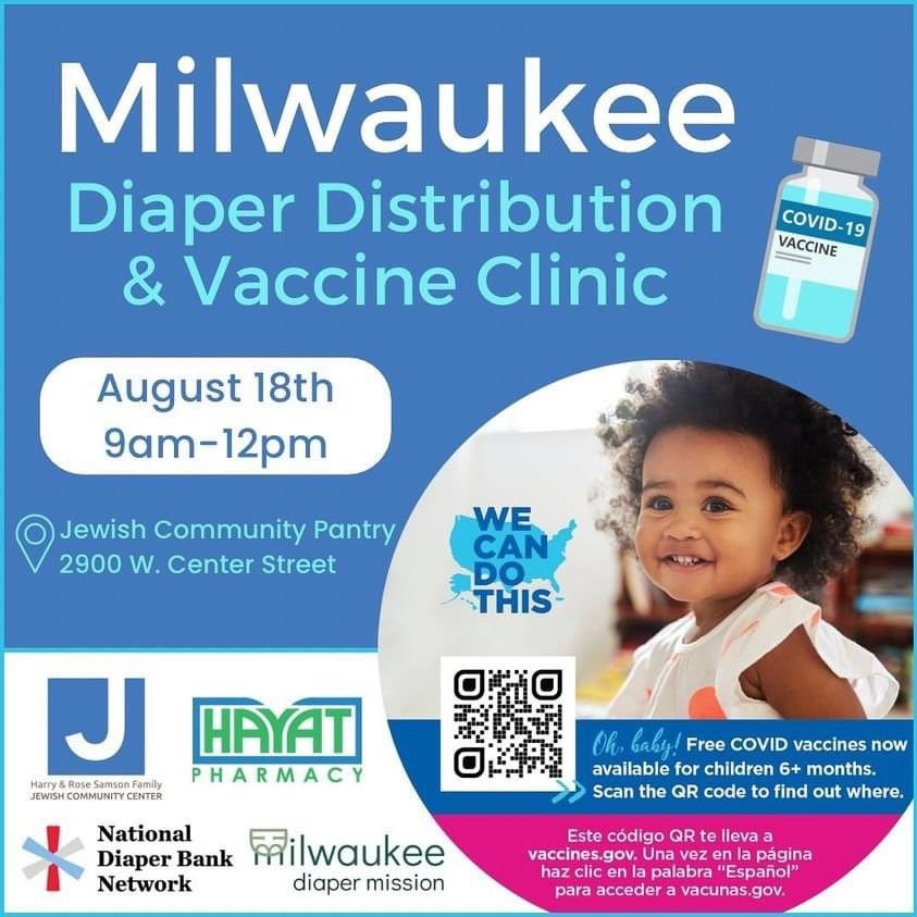 We’ll all be at The Jewish Community Pantry this morning distributing diapers, wipes, formula, food, masks, and the Covid-19 vaccine. We’re proud to partner with @diapernetwork @HHSGov @JCCMilwaukee and @HayatRx for this special event. #mdmlovesmke