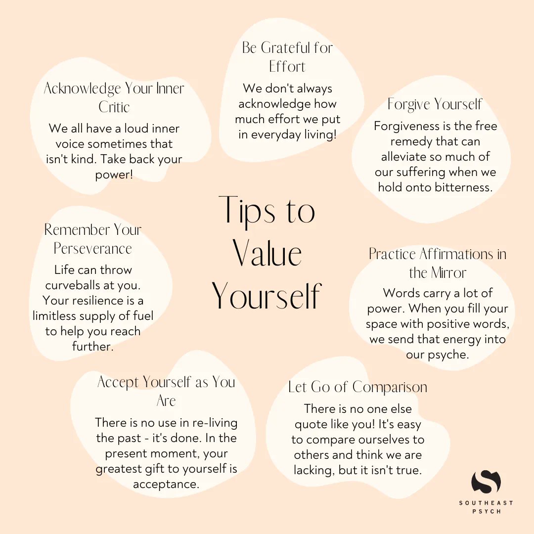 Check out these tips to help you channel your inner value and self-worth. . . #selfworth #selflove #selfcare #mentalhealth #mentalwellness #counseling #therapy #psychology