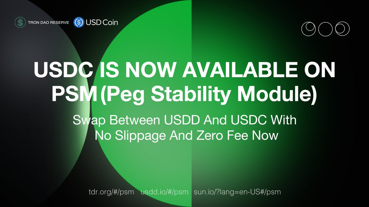 #USDC is now live on #USDD PSM (Peg Stability Module)! ⚖️ Swap between ...