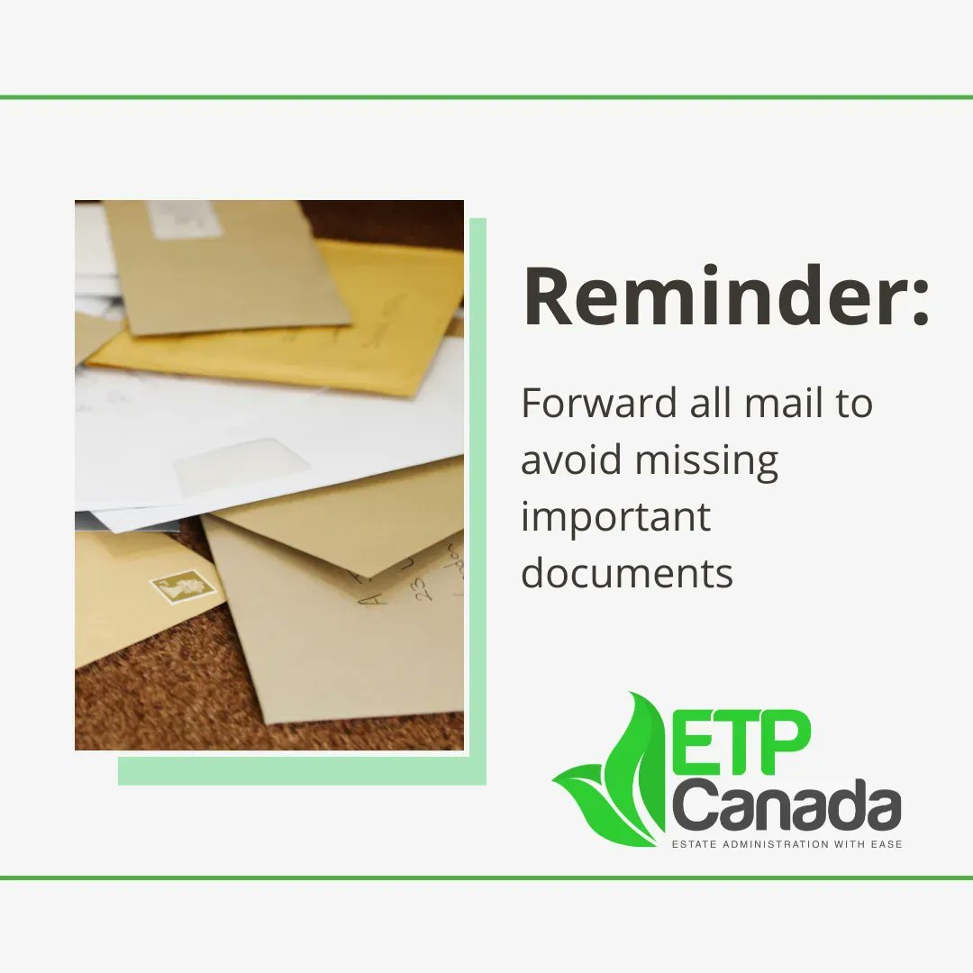 It's another #ExecutorTipThursday and we are reminding Executors to forward all mail to avoid missing important information and documents.