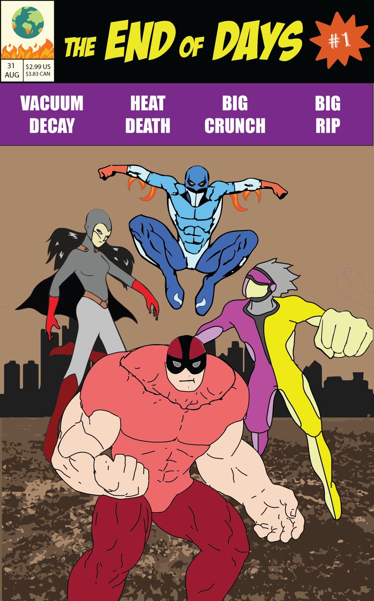 GISHPantheon's tweet photo. 64. How will it all end?
4 theories of how the universe will end: Heat death, big crunch, big rip &amp; vacuum decay - these all sound like comic book super villains. Show us the #1 cover of the comic book debuting these cosmological criminals. #GISH #comicbooks #GISH2022 #Item64 https://t.co/CMrHrL9rWQ