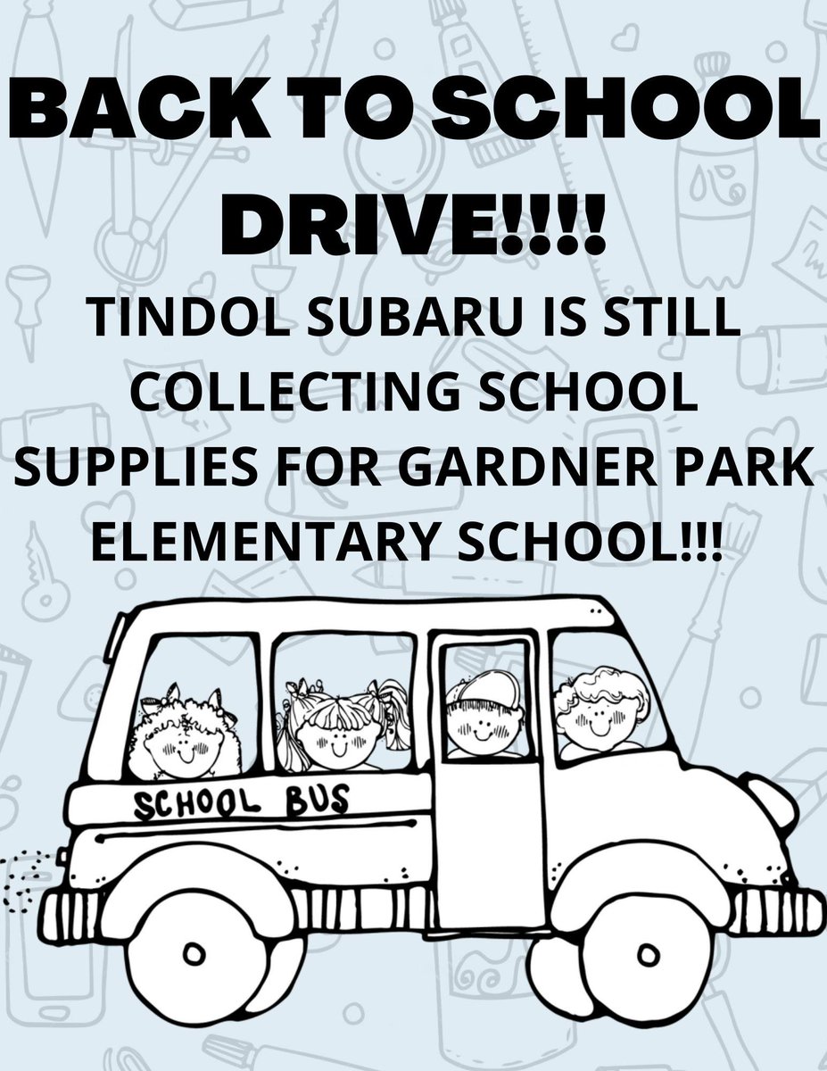Bring your last minute donations by MONDAY, August 22nd!! 

#tindoltown #tindolsubaru #subaruloveslearning #backtoschool #schoolsupplies #supportyourcommunity #gastoncounty
