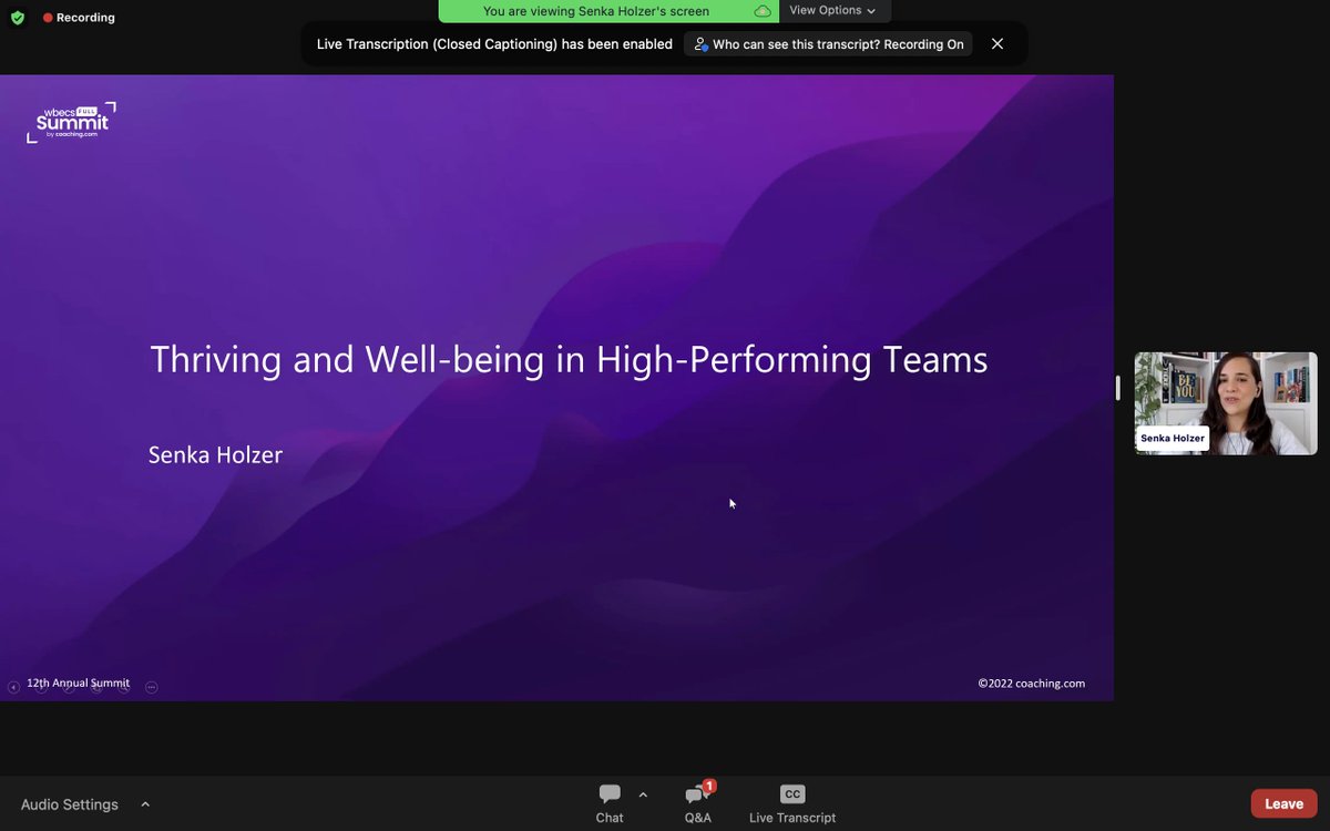 What do really NEED to THRIVE? "We need to feel self-directed, competent, and connected..." Listening to <a href="/senkaholzer/">Senka Holzer</a> for the <a href="/coachingdotcom/">Coaching.com</a> session: Thriving and Well-being in High-Performing Teams