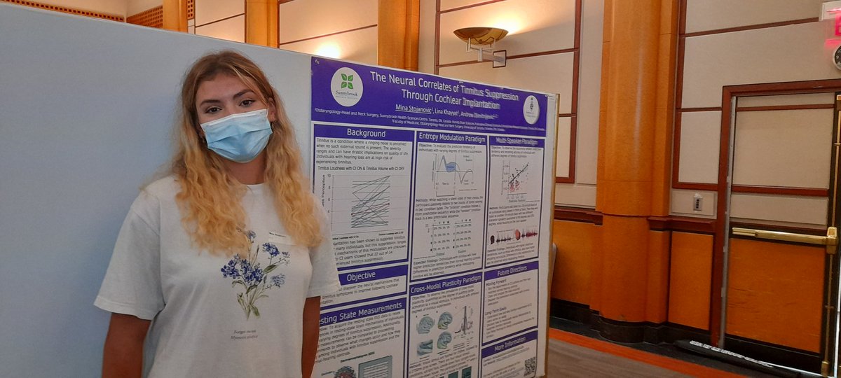 CI_Brain_Lab's tweet photo. Nice job Mina Stojanovic presenting at Sunnybrook summer student research day. EEG measures of tinnitus suppression in single sided deafness CI users. https://t.co/c6bX4TZ2w0