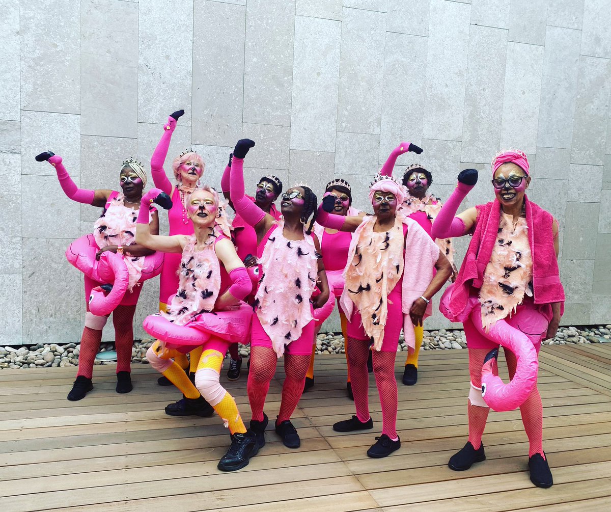 Shake yo tailfeathers! 🪶 

Left ➡️ Right: Princess, Jeannie, <a href="/DonaldHutera/">Donald Hutera</a>, Barbara 1, Dahlia, June, Daphne, May, Barbara 2 our Dancehall Flamingos💗
