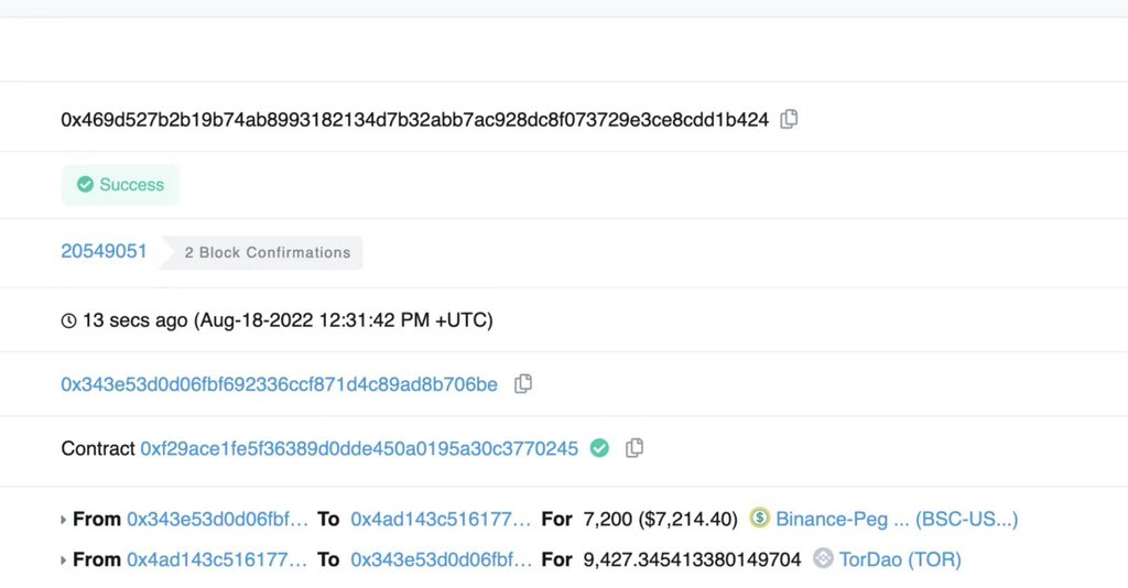 Tor_DAO_'s tweet photo. 🔥🔥We have completed the repurchasing and destroying of the #Tor for today. 

✅The total repurchasing value is 7290 USDT. 
✅The destroying amount is 9427 #Tor. https://t.co/fUdcYwHWyX